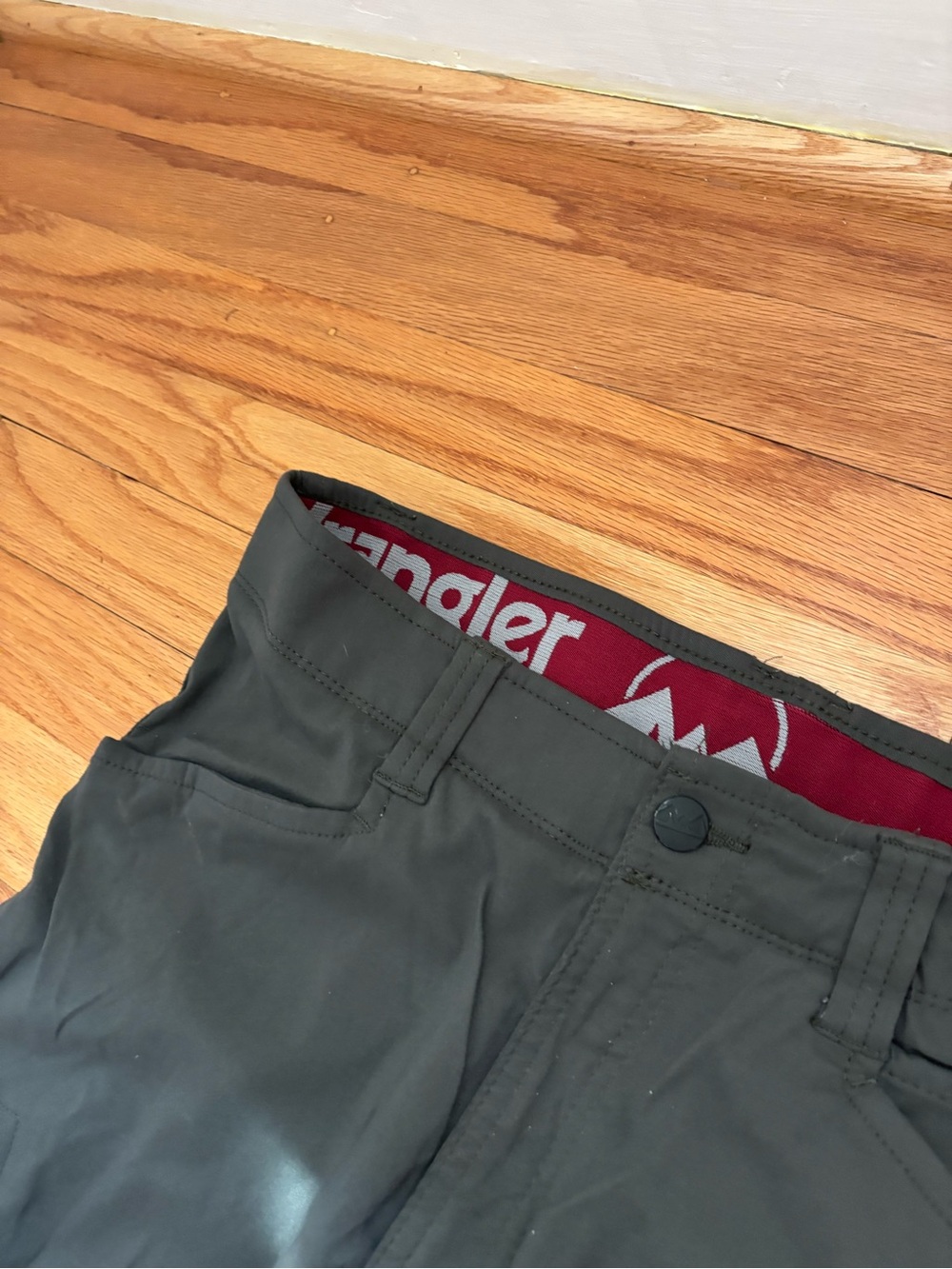 Wrangler Olive Green Pants with Red Waistband Accent